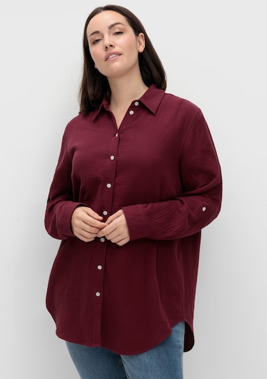 sheego Katoenen blouse van mousseline - wijnrood