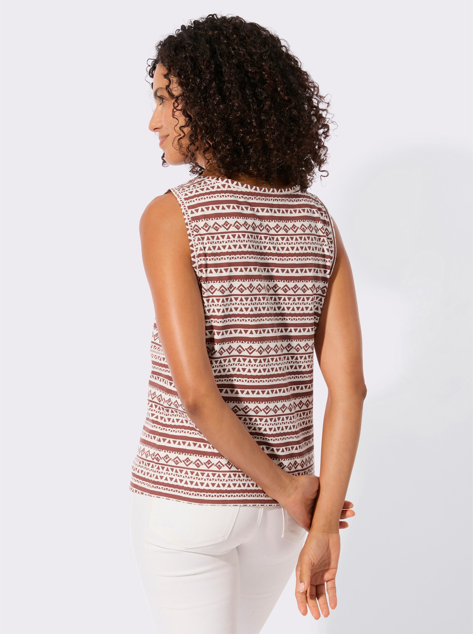 Shirttop - rotbraun-ecru-bedruckt