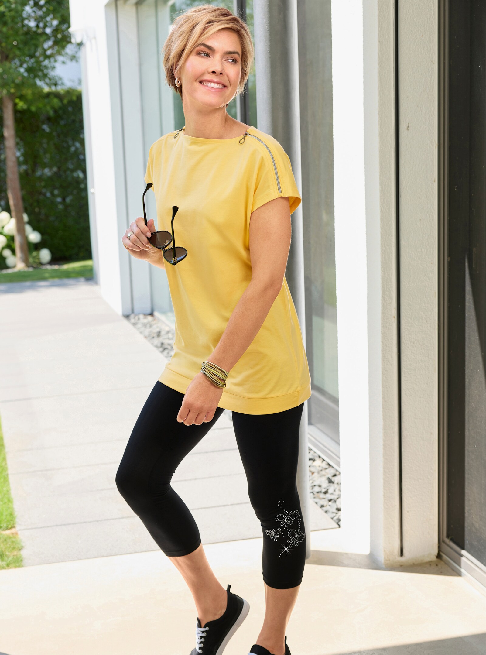 Longshirt mit U-Boot-Ausschnitt - gelb