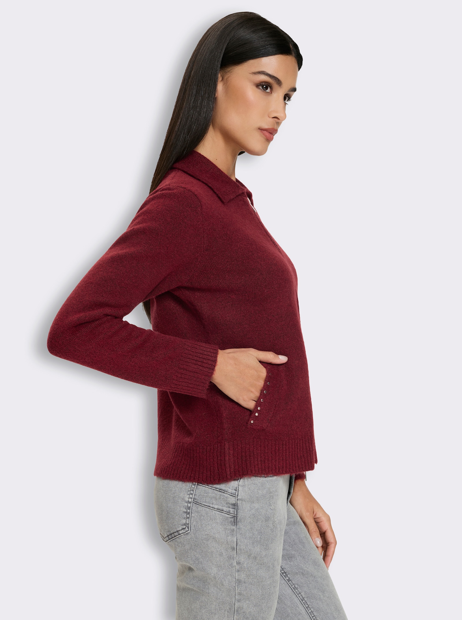 heine Strickjacke mit 2-Wege-Zipper - dunkelrot