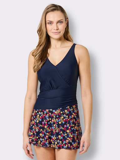 feel good Badeanzug mit Raffungen - marine-bedruckt