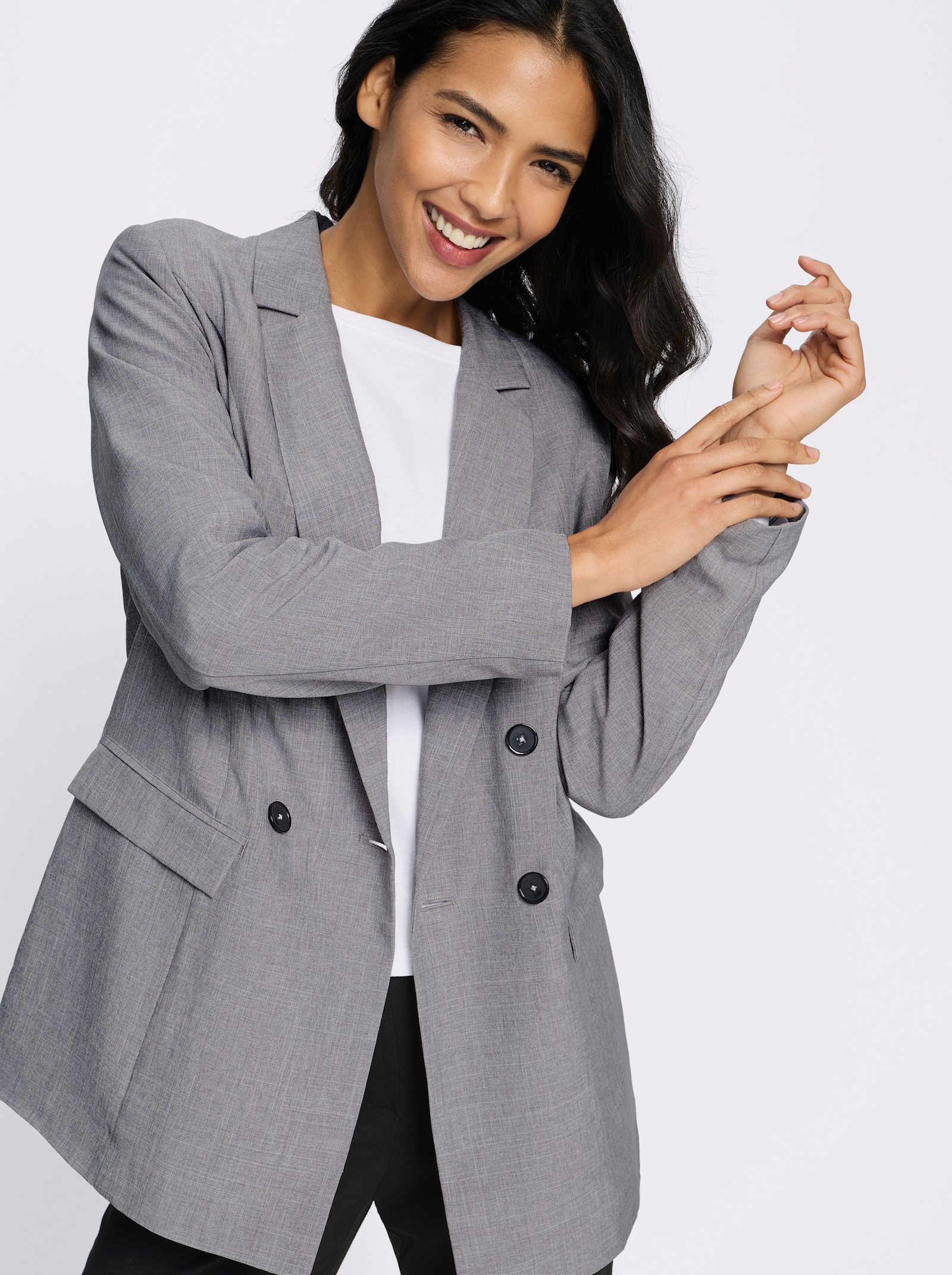 Blazer mit Pattentaschen - hellgrau-meliert