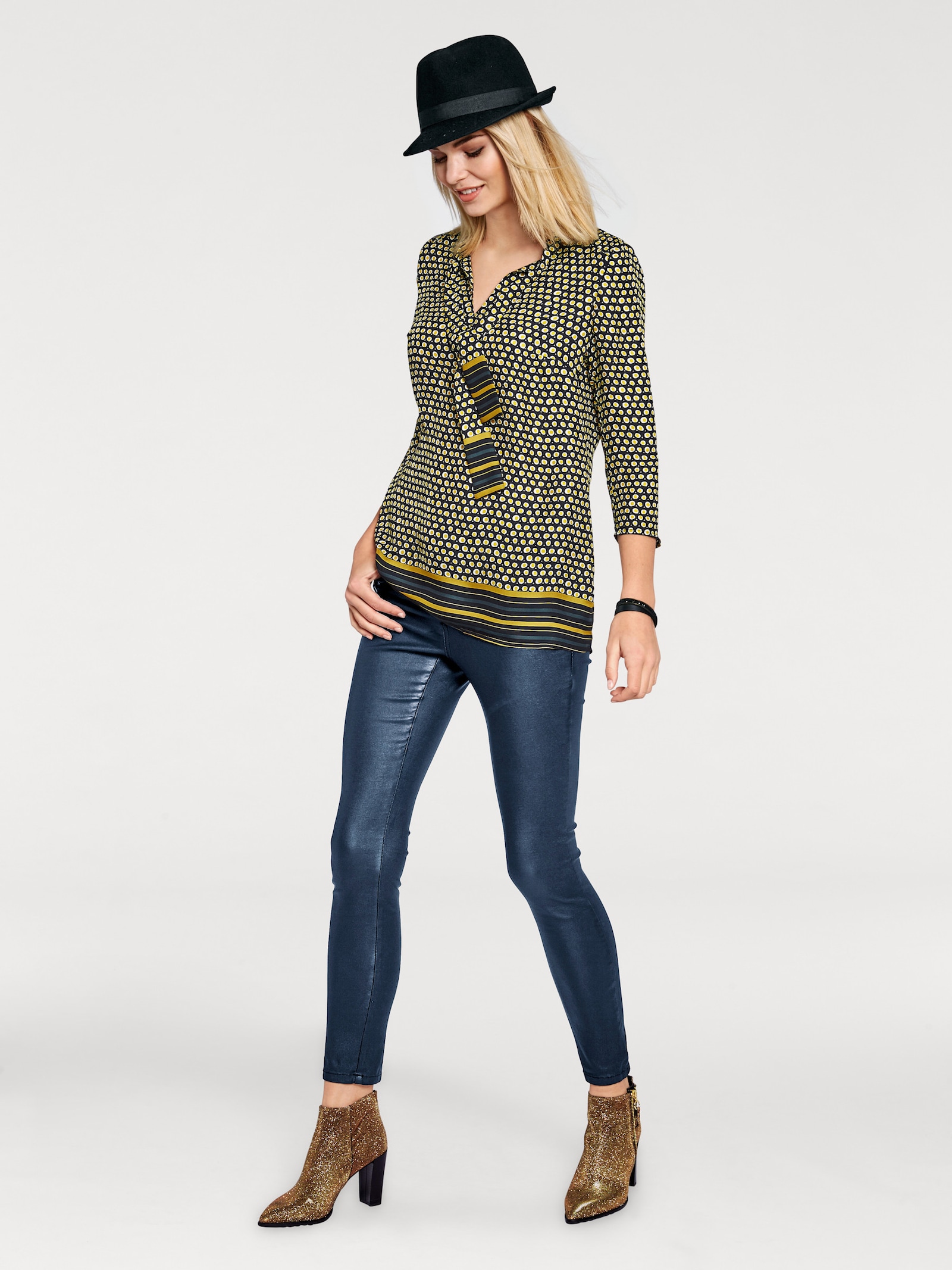 heine 'Buik weg'-broek met geïntegreerd power mesh - marine