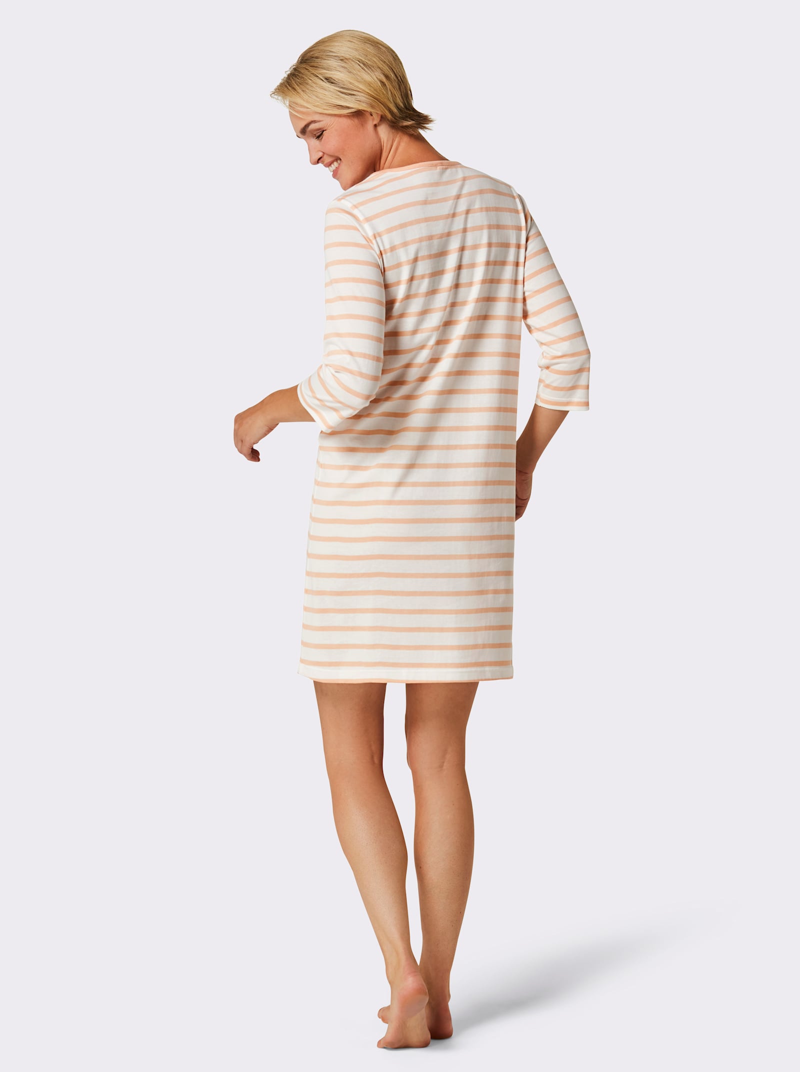 wäschepur Sleepshirts im Baumwoll-Mix - apricot + apricot-ecru-gestreift