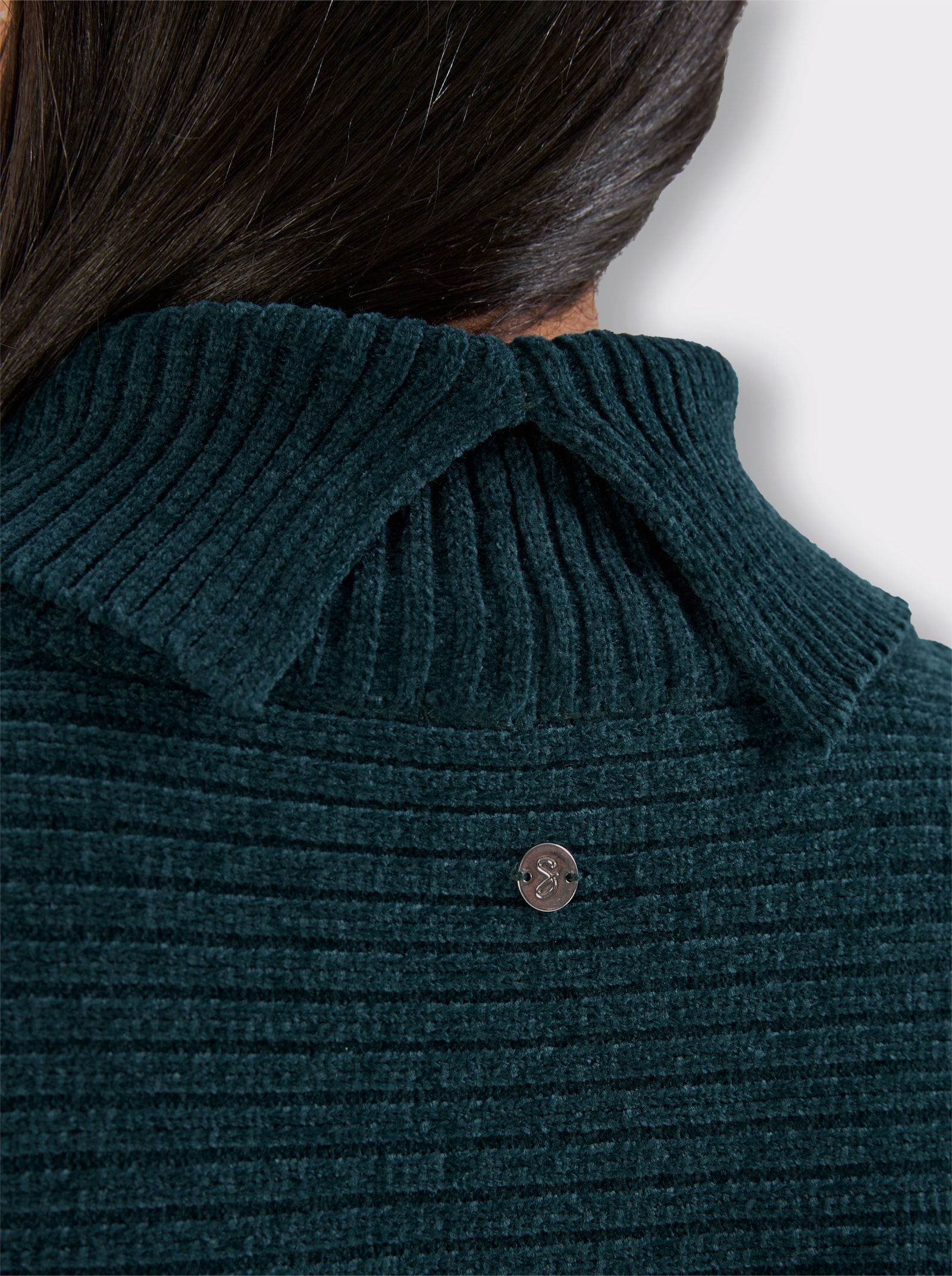 sheego Rollkragenpullover aus Chenille, mit Kontrastdetails - petrol-erika