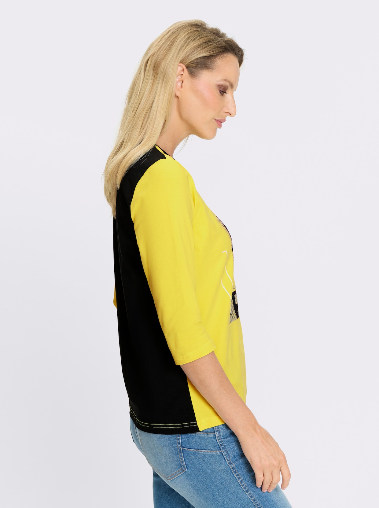 heine Rundhalsshirt - limone-schwarz-bedruckt