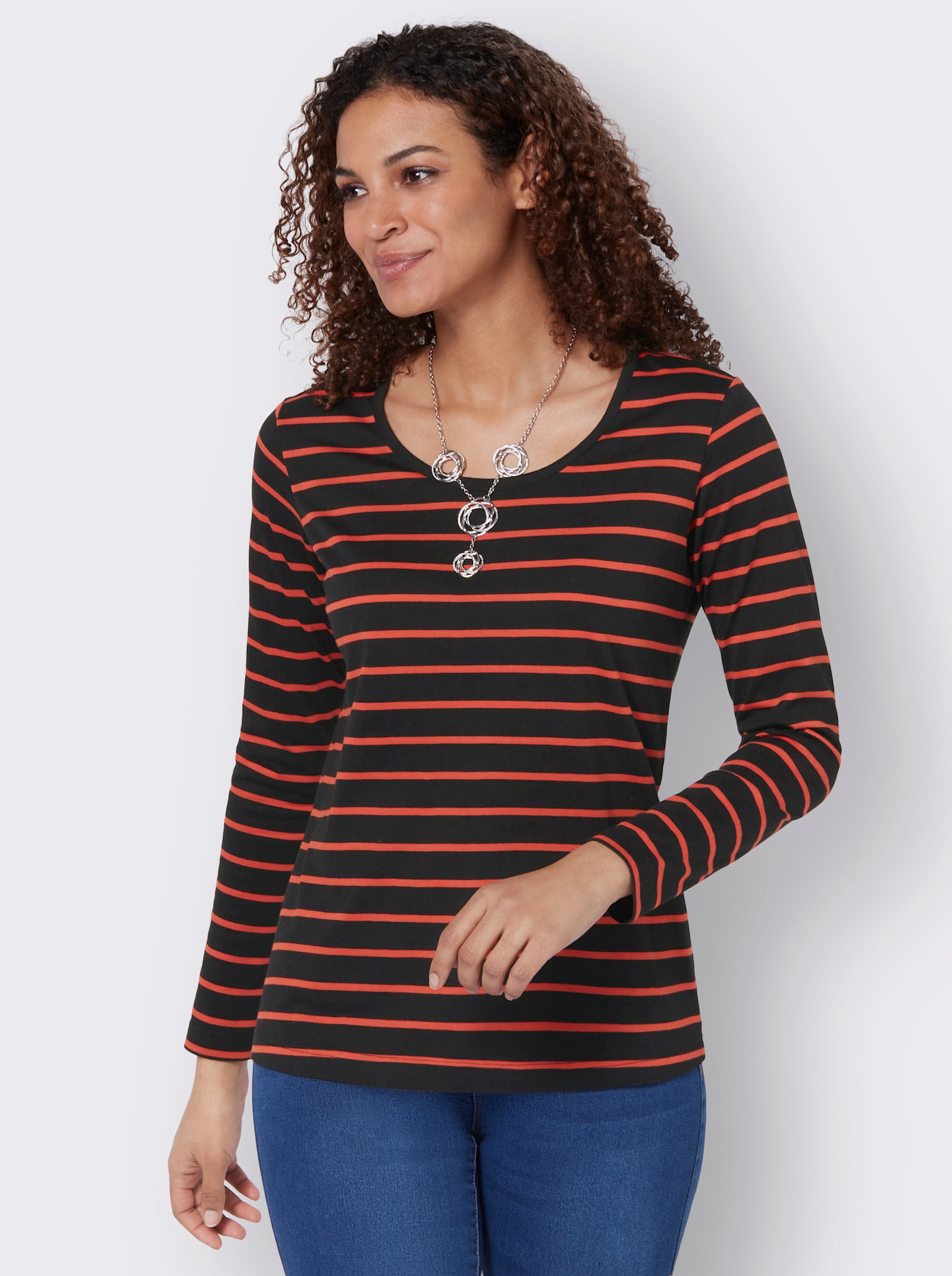 Ringelshirt aus Baumwolle und Modal - terra-schwarz-geringelt