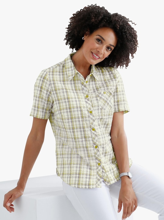 Baumwollbluse - grün-kariert