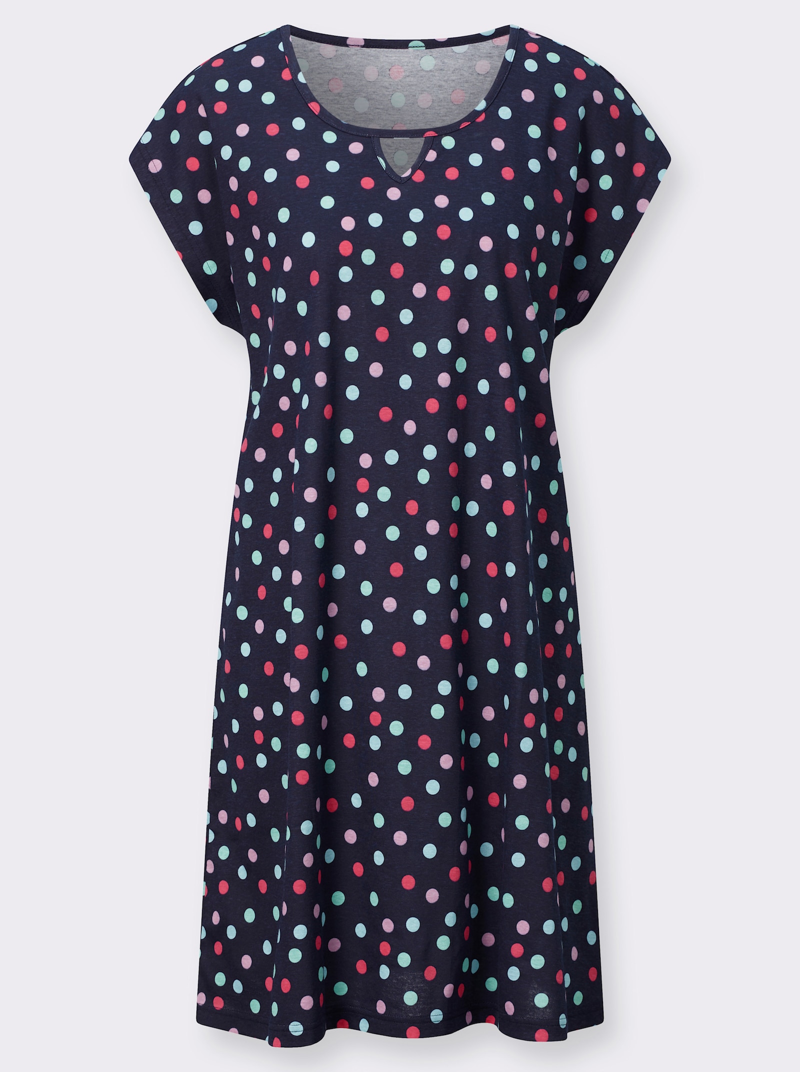 Zomerjurk in A-lijn, stippenprint - marine/pink geprint