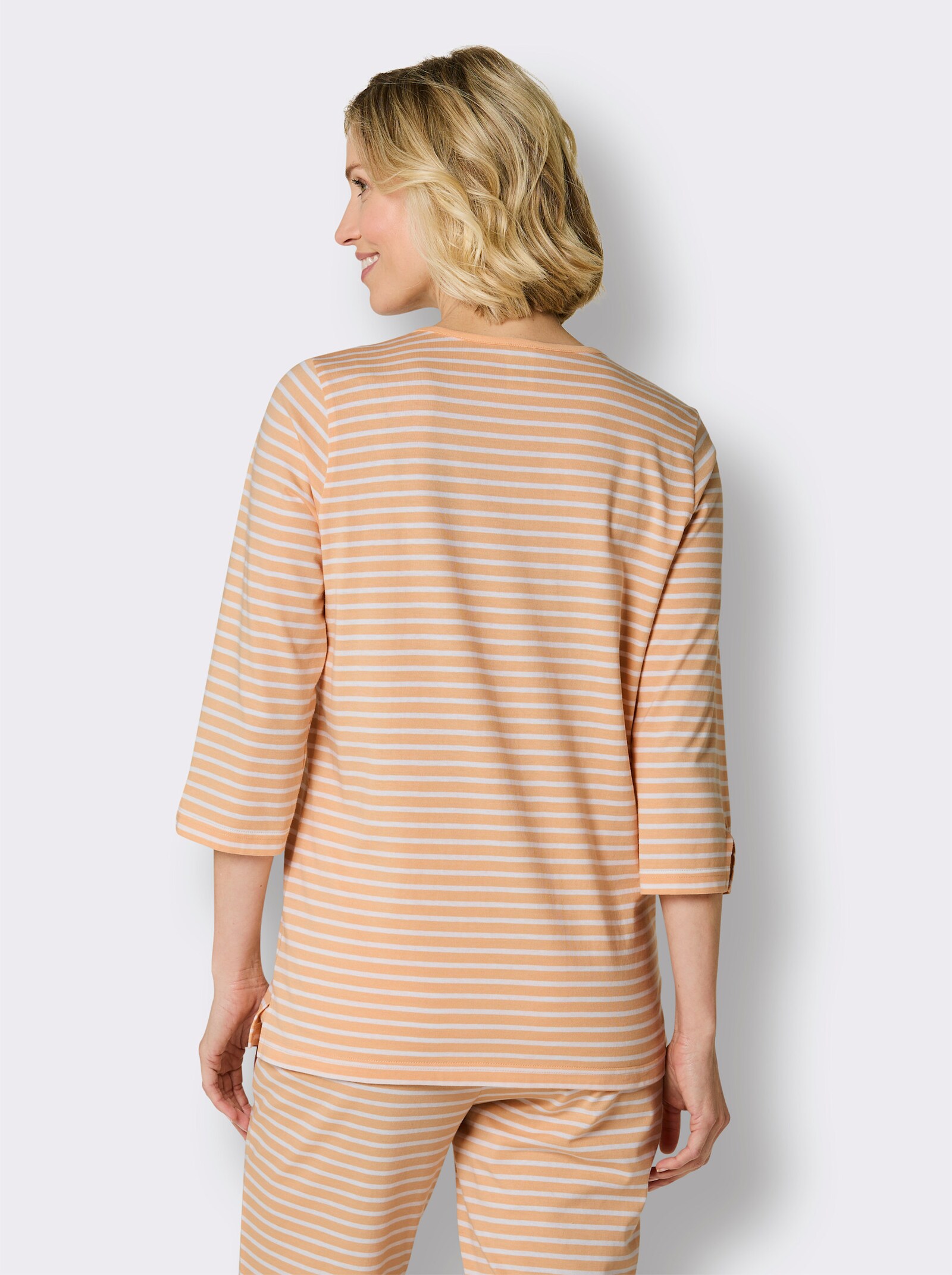 wäschepur Schlafshirt mit Seitenschlitzen - apricot-weiß-geringelt