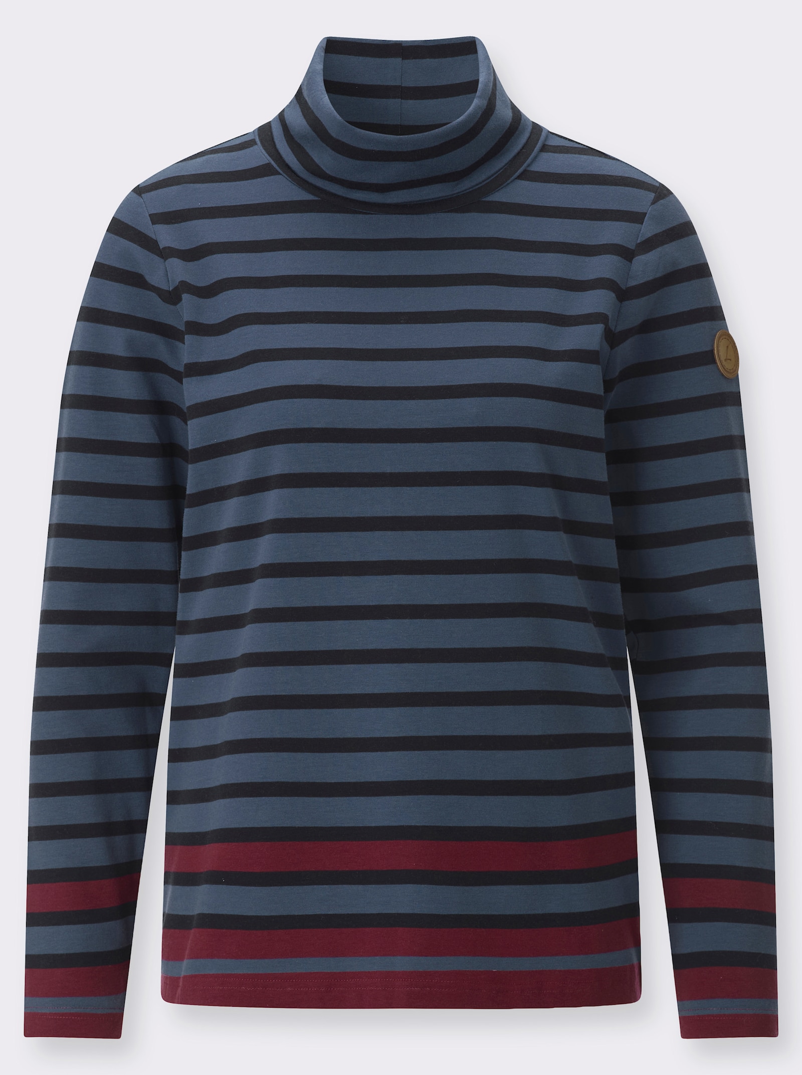  Ringelshirt mit Rollkragen - rauchblau-schwarz-geringelt