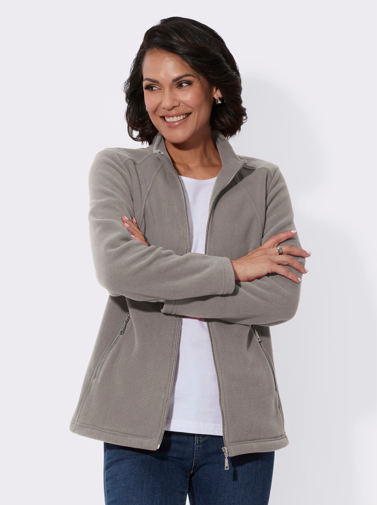 Fleecejacke mit Reißverschluss-Taschen - taupe