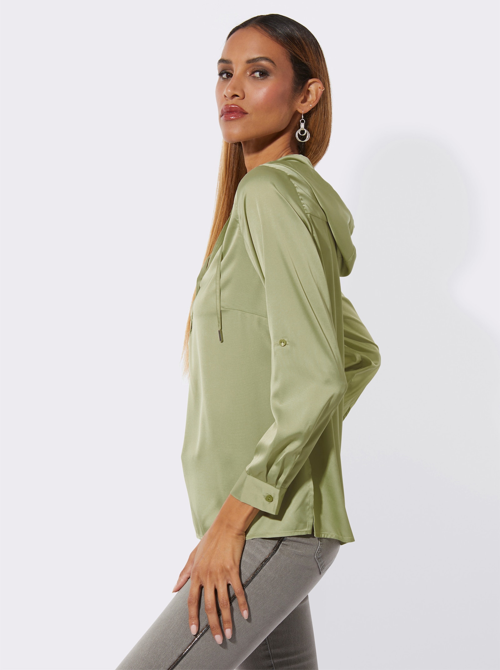 Schlupfbluse mit Kapuze - pistazie