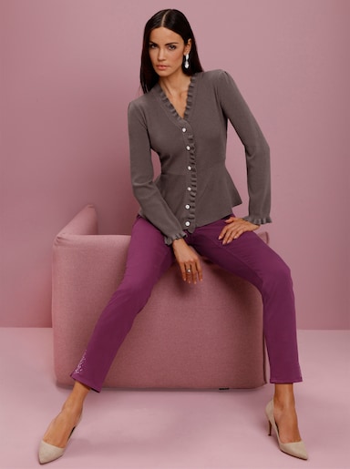 Strickjacke mit Schößchen - dunkeltaupe