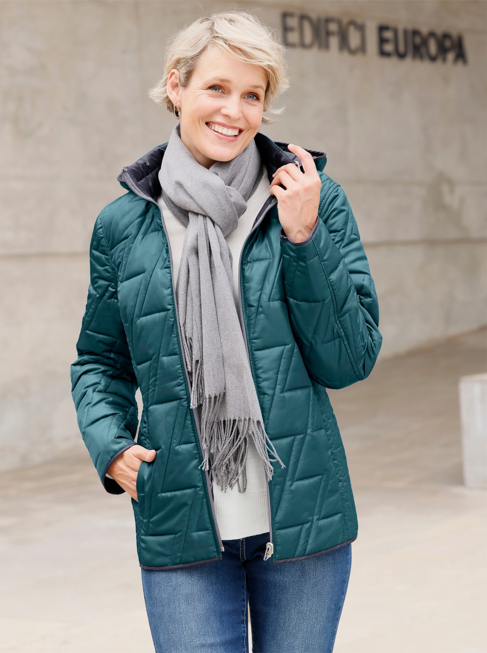 Wendejacke mit Kapuze, abzippbar - petrol