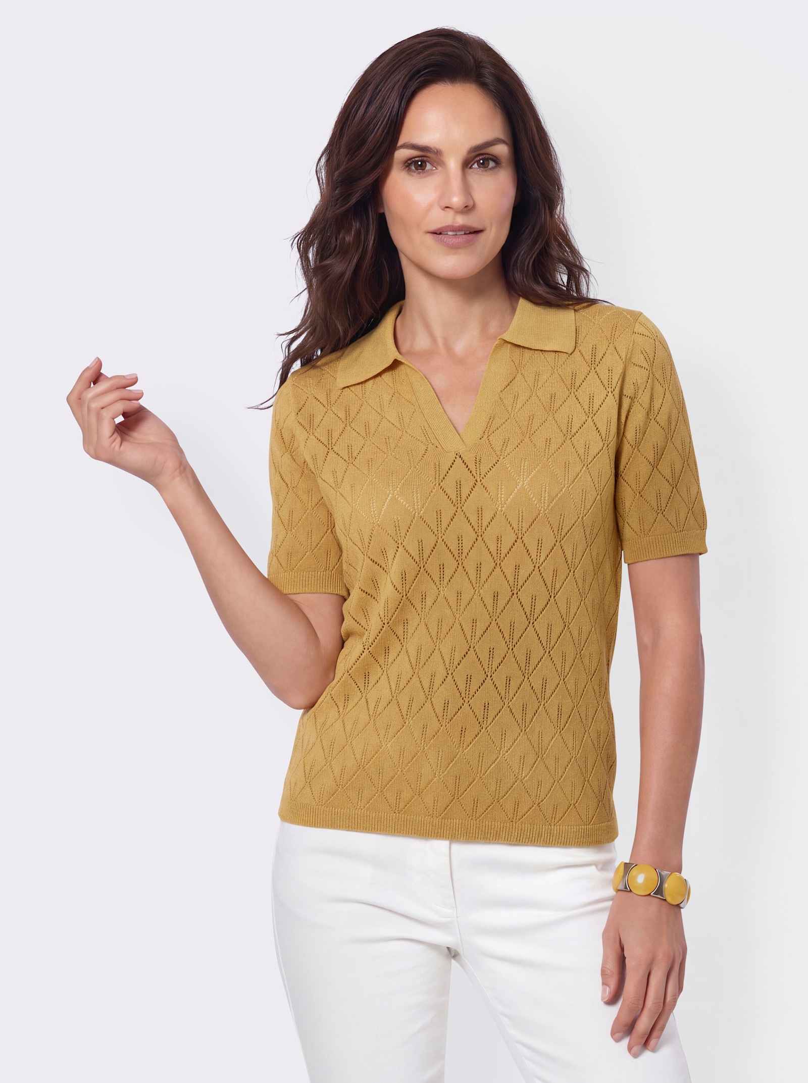 Polopullover mit Glanzgarn - ocker