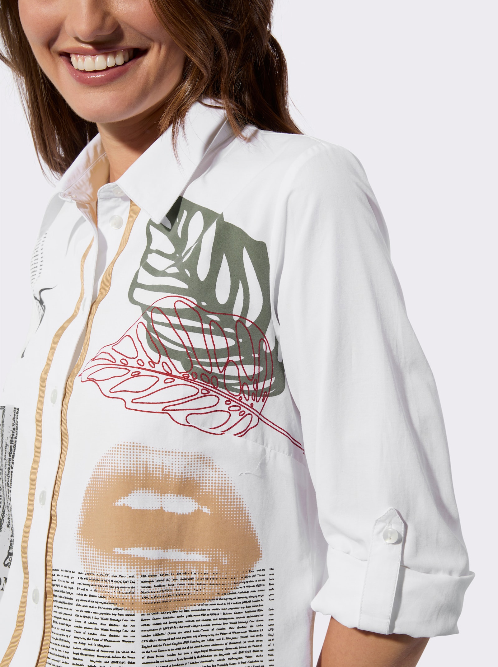 Hemdbluse mit Druck-Mustermix - weiß-bedruckt