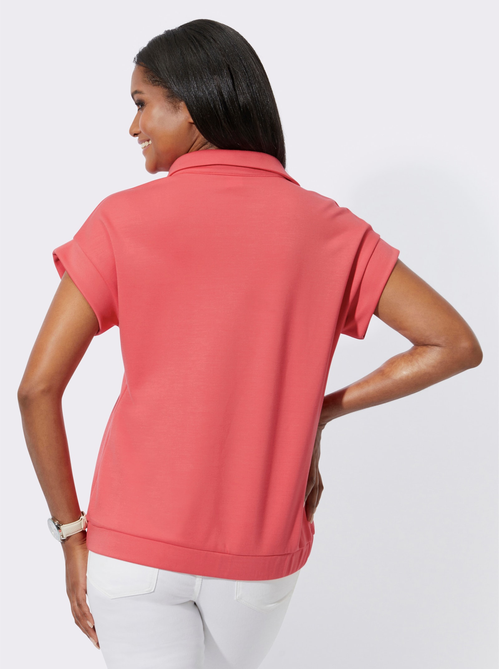 Poloshirt mit überschnittenen Schultern - koralle