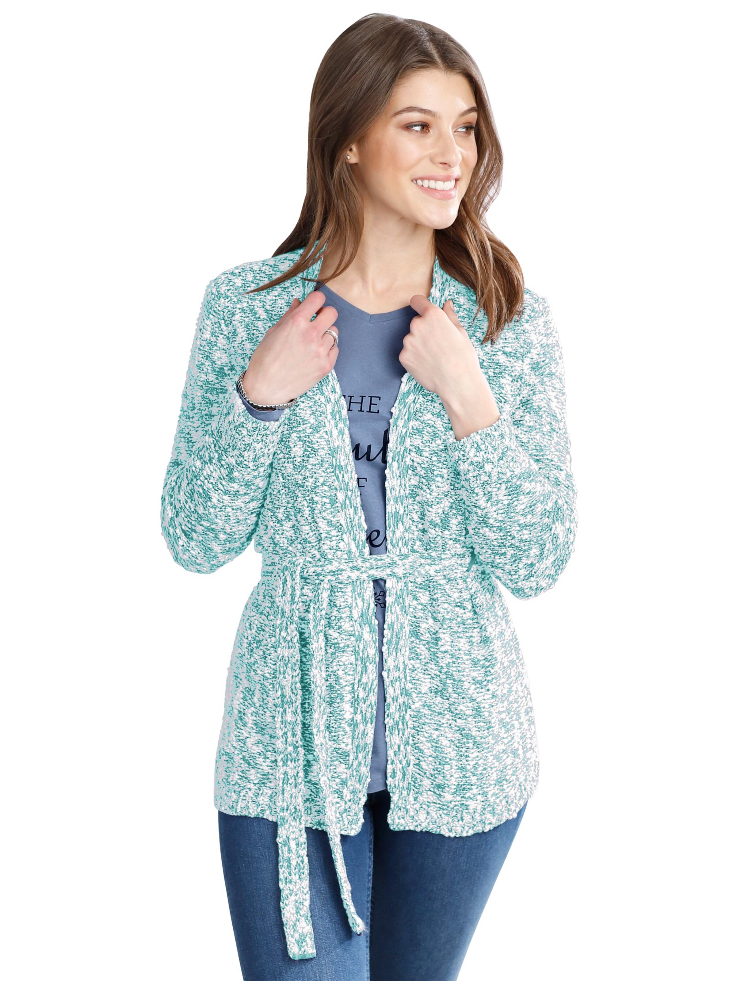 Strickjacke - türkis-meliert