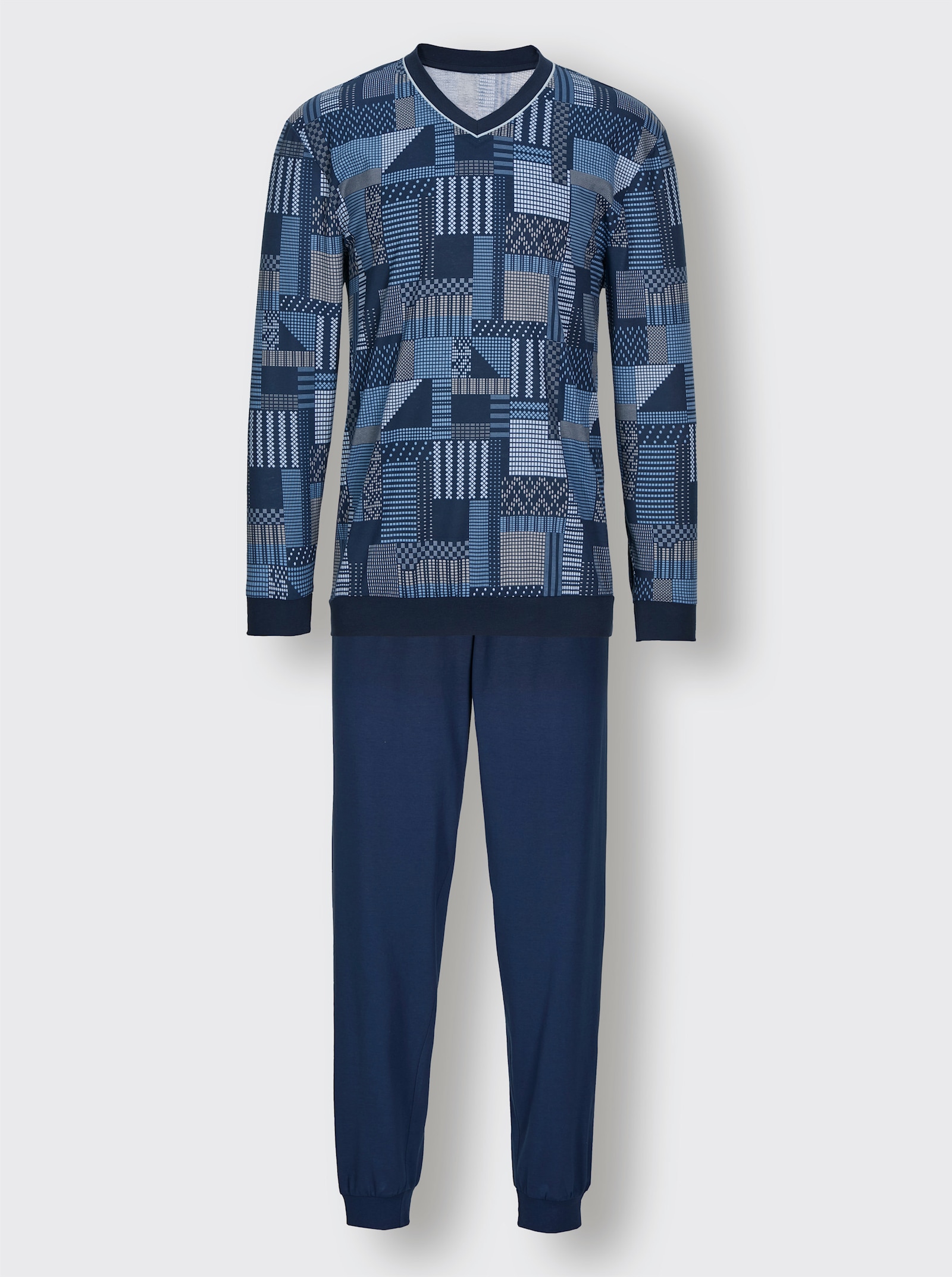 wäschepur men Schlafanzug - dunkelblau-mittelblau-bedruckt