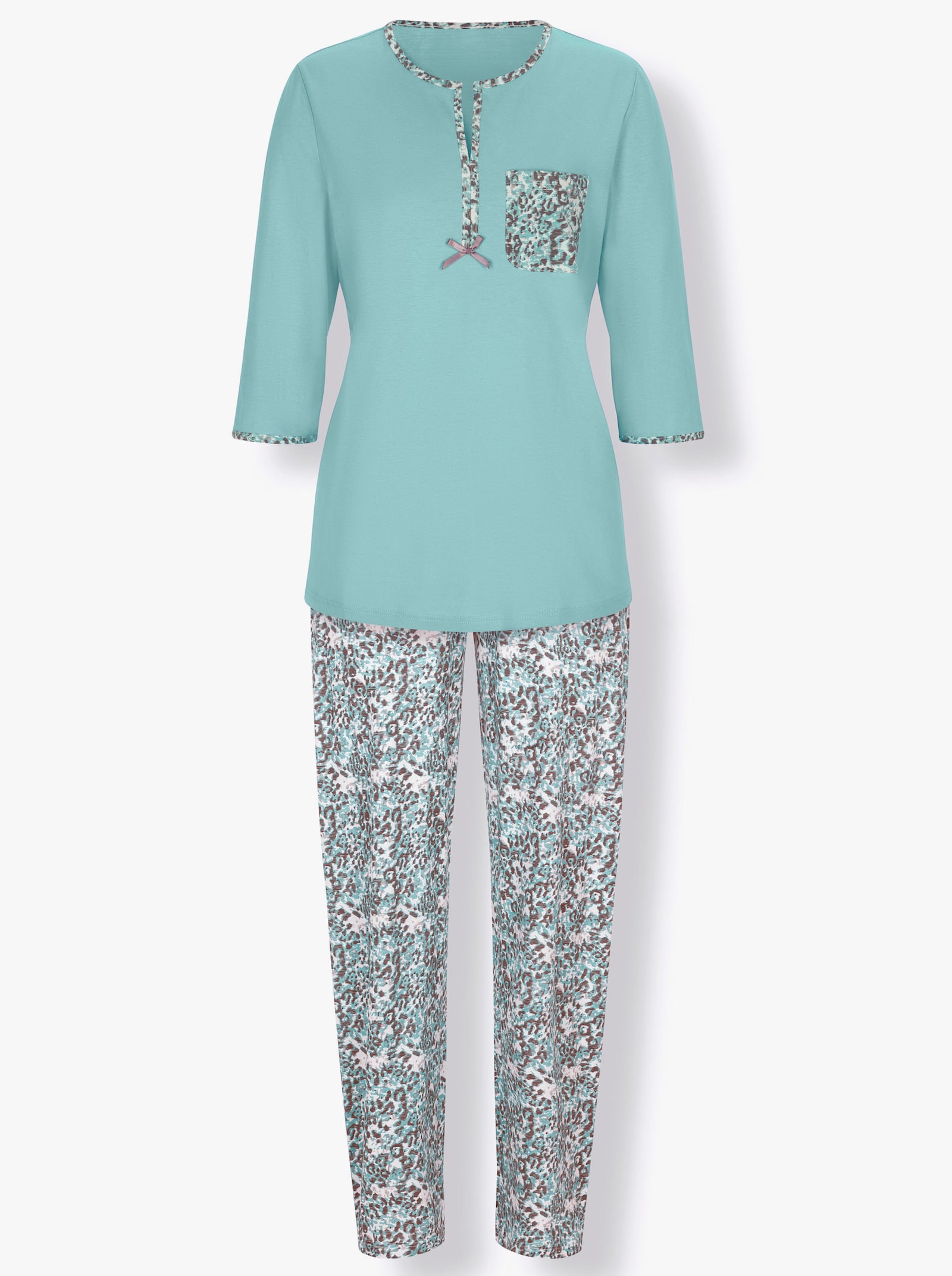 wäschepur Pyjamas med mönstrade passpoaler - mint-grå, tryckt