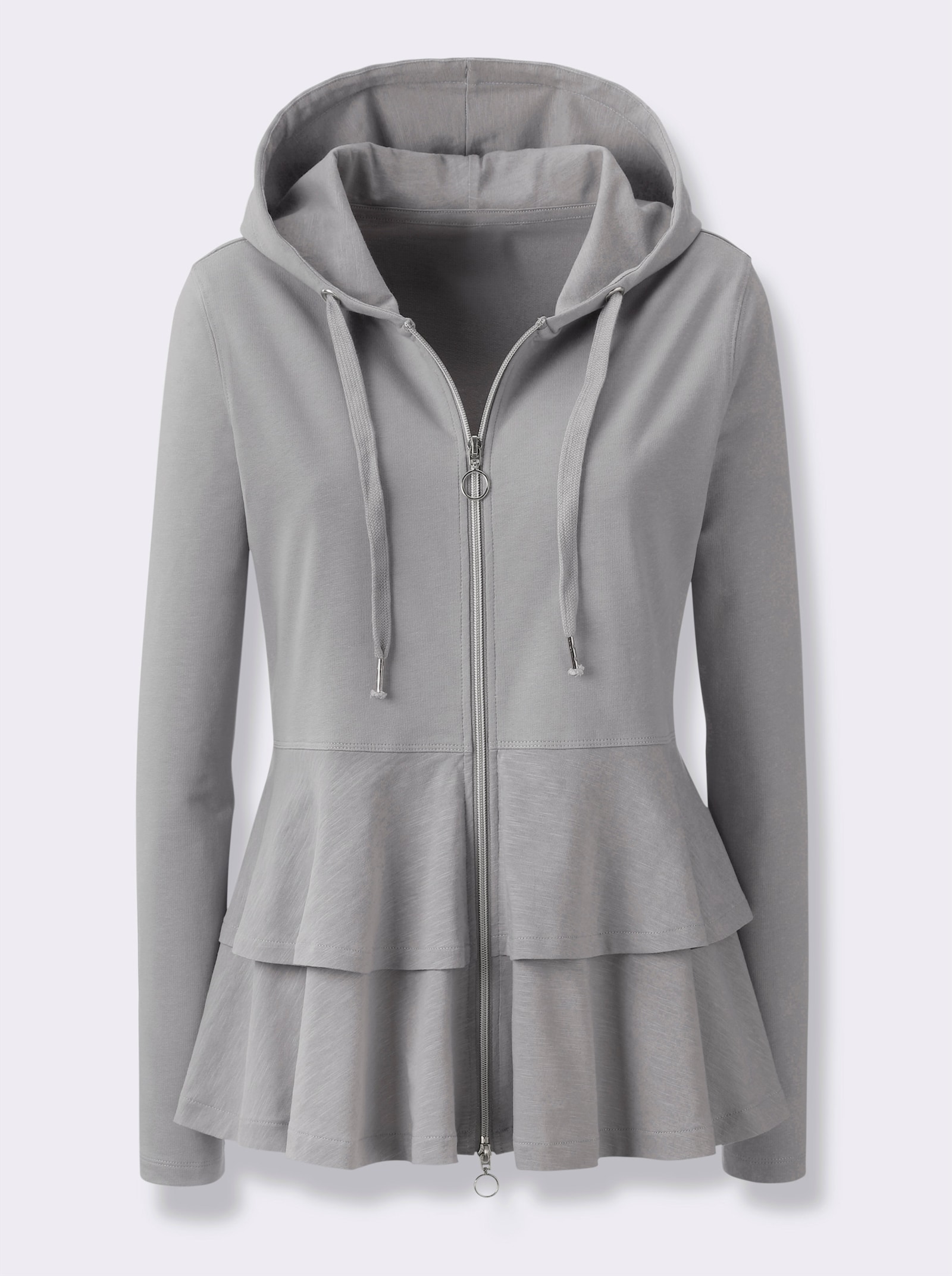 heine Shirtjacke mit Volants - steingrau