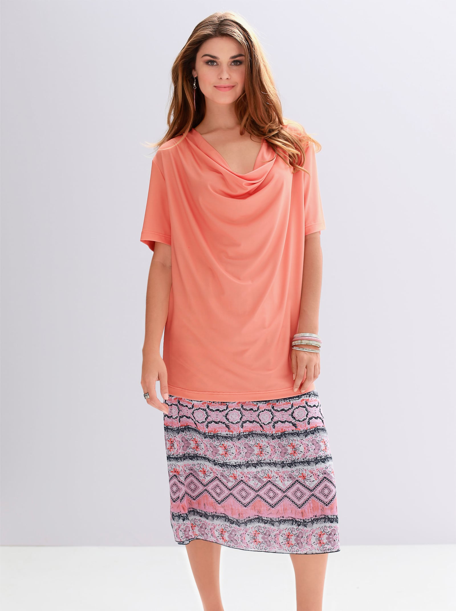 Wasserfallshirt mit kurzem Ärmel - mandarine