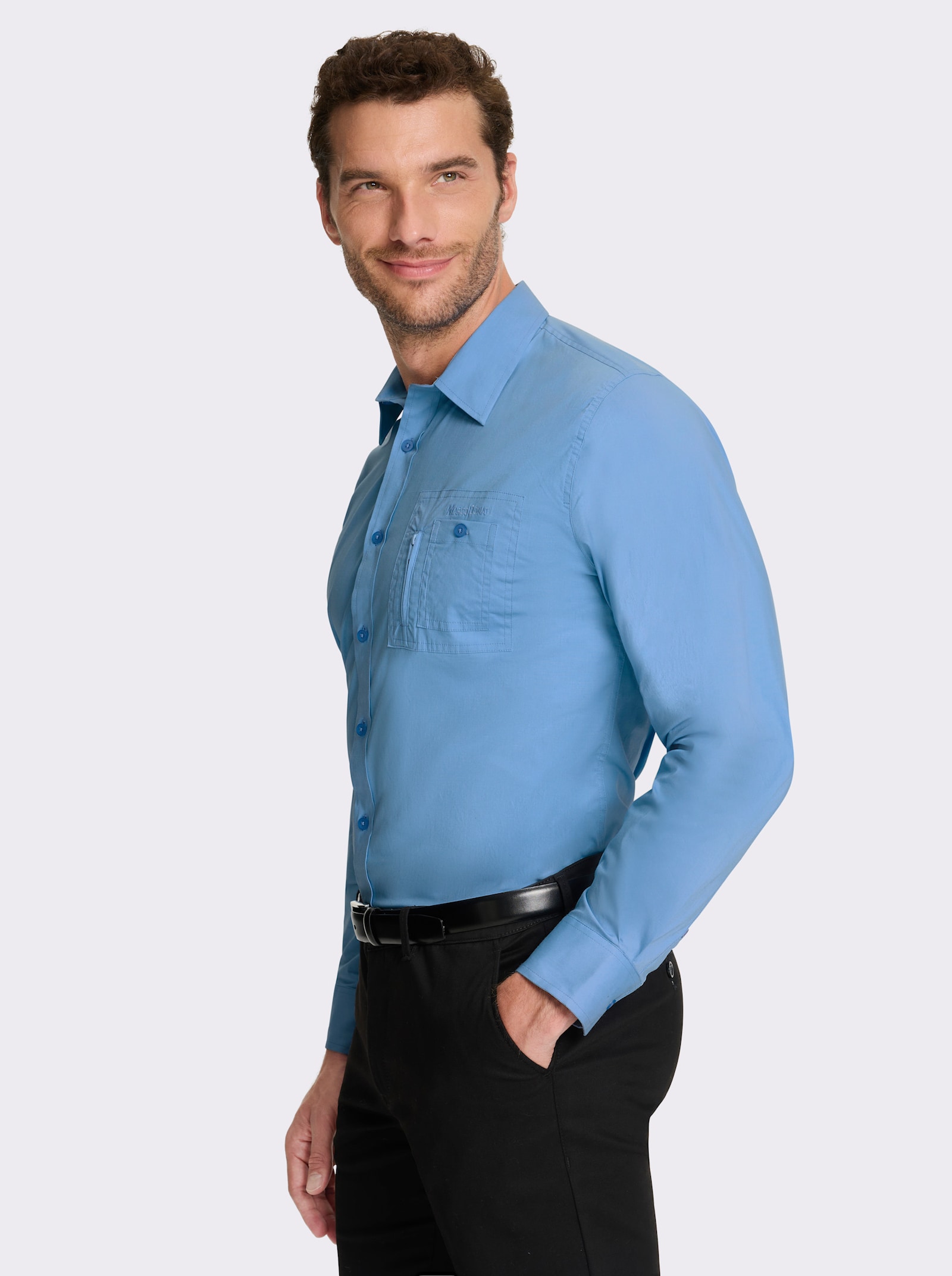 Marco Donati Langarmhemd in Popeline-Stretch - himmelblau
