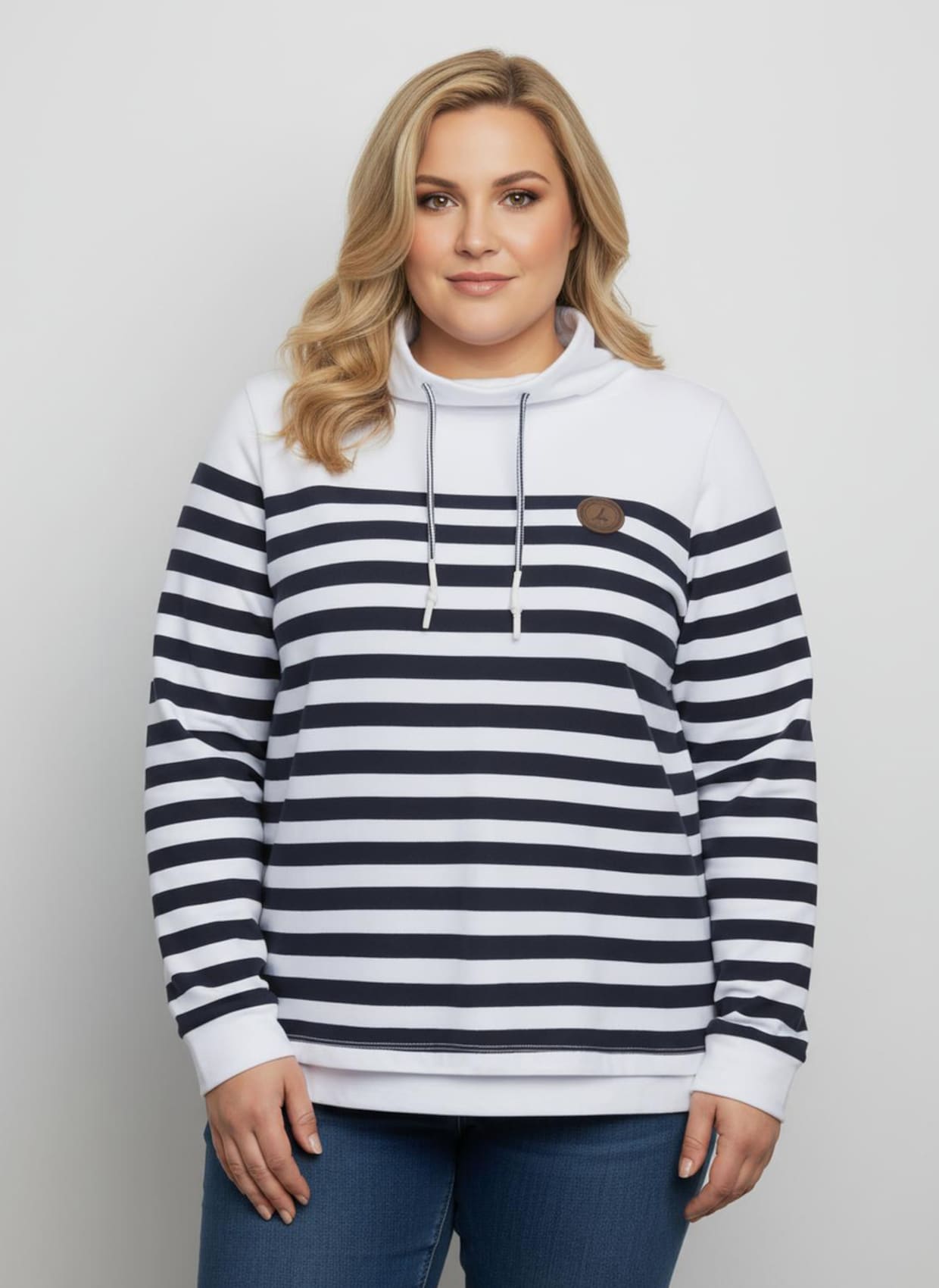 Sweatshirt mit verlängertem Rückteil - weiß-marine-geringelt