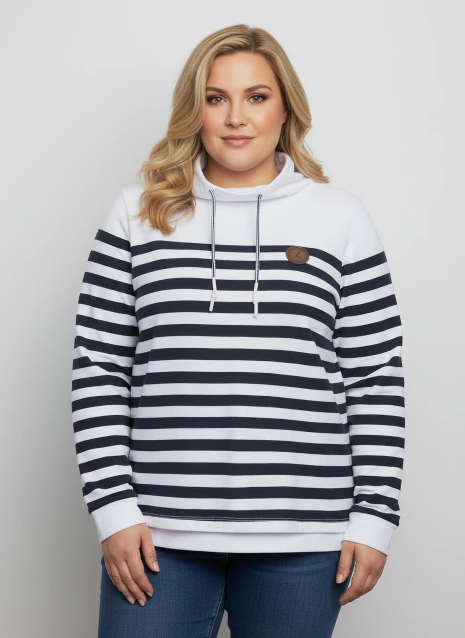 Sweatshirt mit verlängertem Rückteil - weiß-marine-geringelt