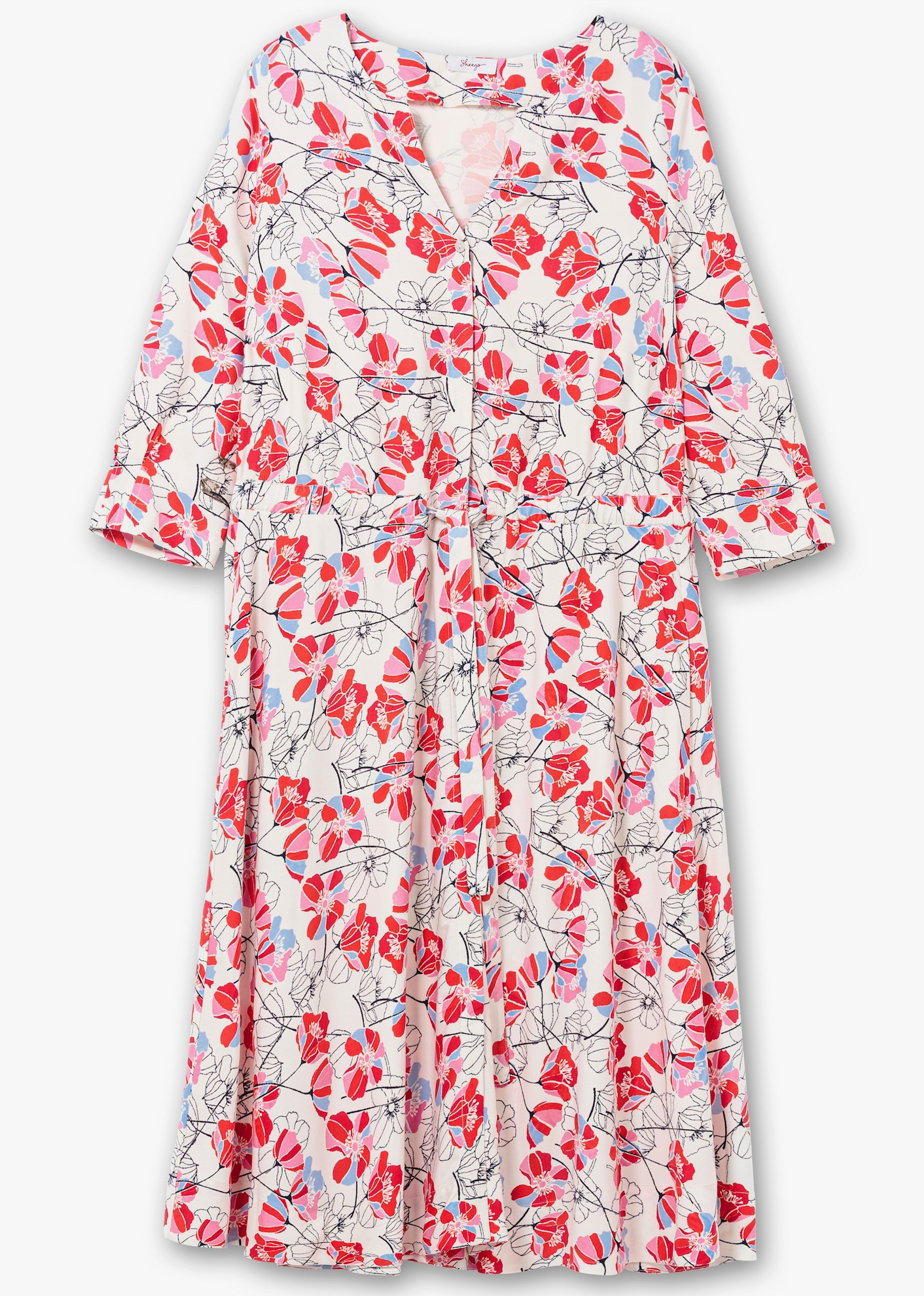 sheego Blumenkleid mit Bindeband - rosé-gemustert