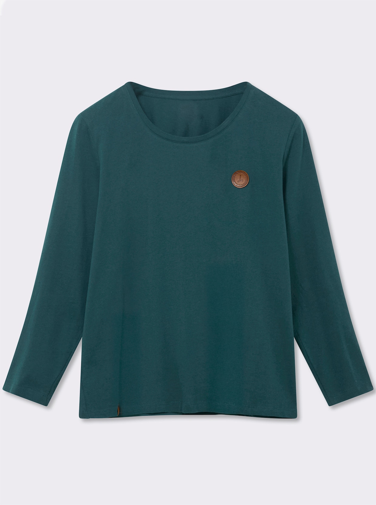 Langarmshirt mit Leder-Imitat-Patch - petrol