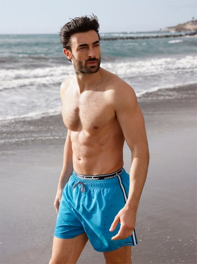 Badehose mit seitlichen Kontraststreifen - mittelblau