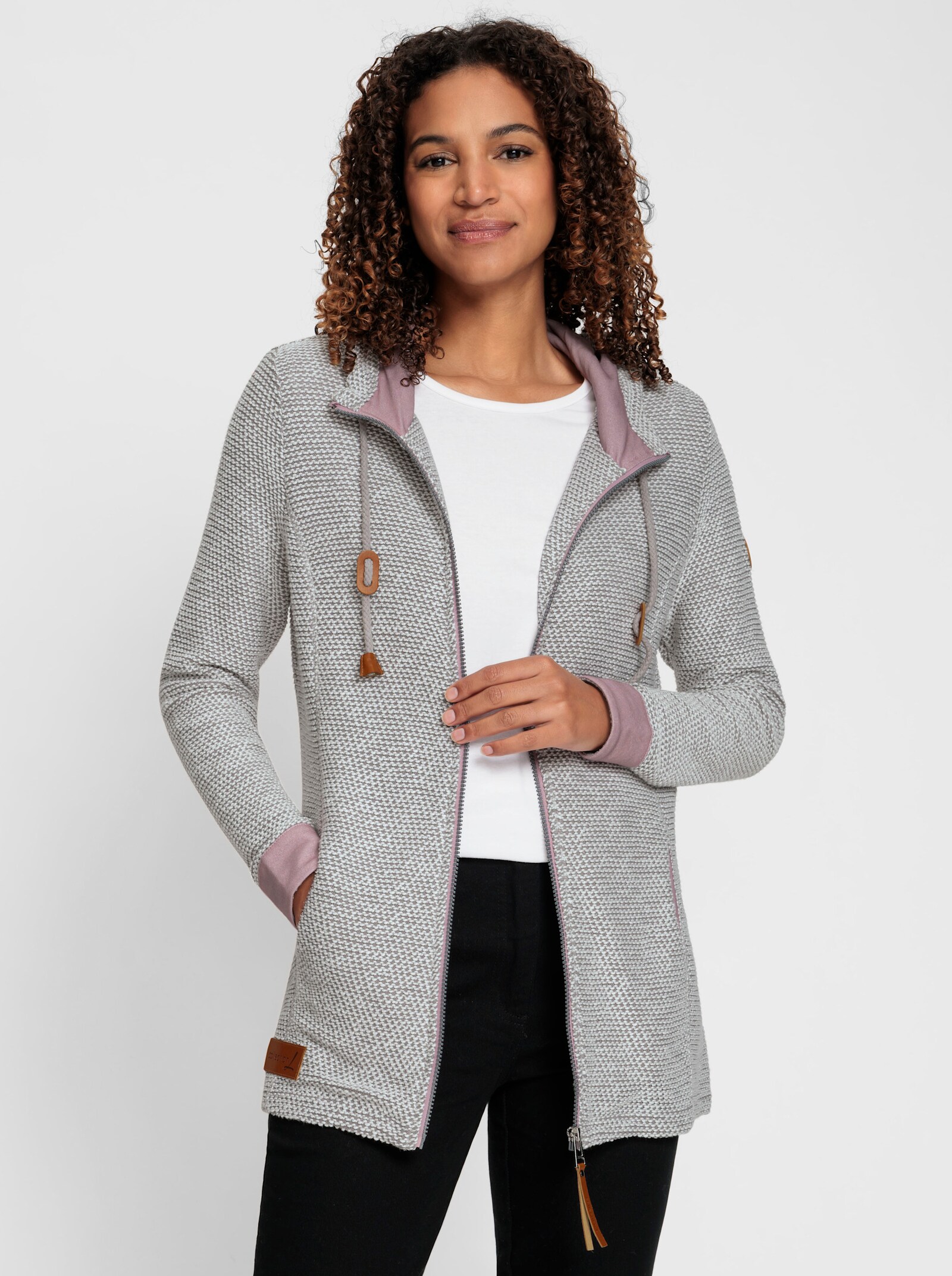 Sweatjacke mit Kapuze - steingrau-mauve