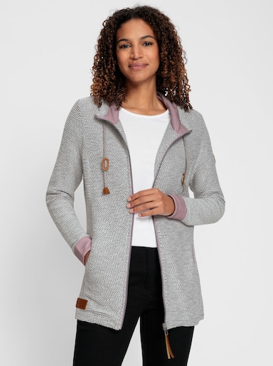 Sweatjacke mit Kapuze - steingrau-mauve
