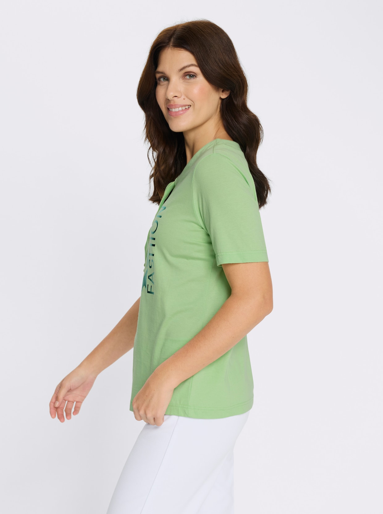 Kurzarmshirt mit glänzendem Druckmuster - reseda