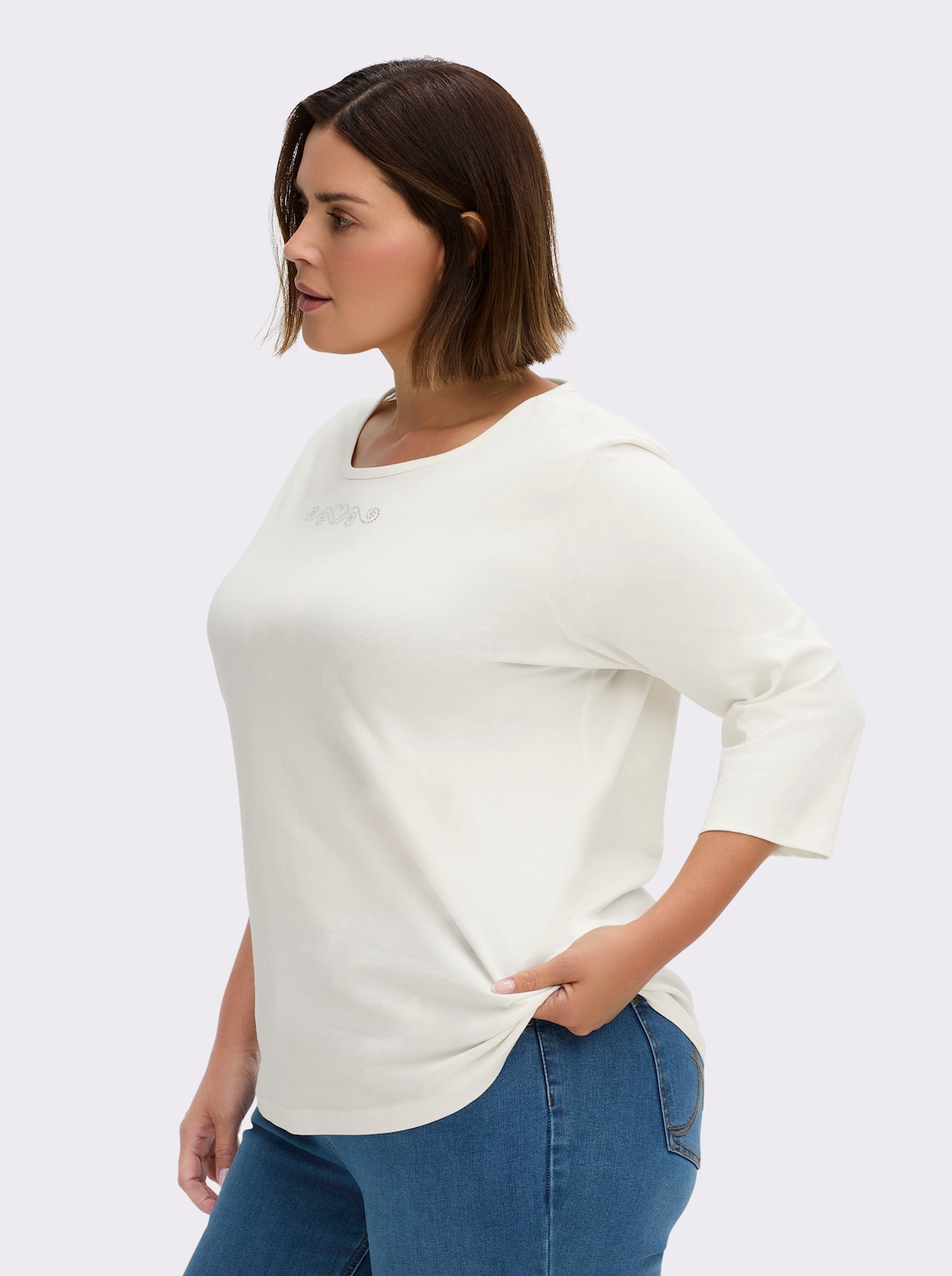 3/4-Arm-Shirt mit Ziersteinchen - ecru