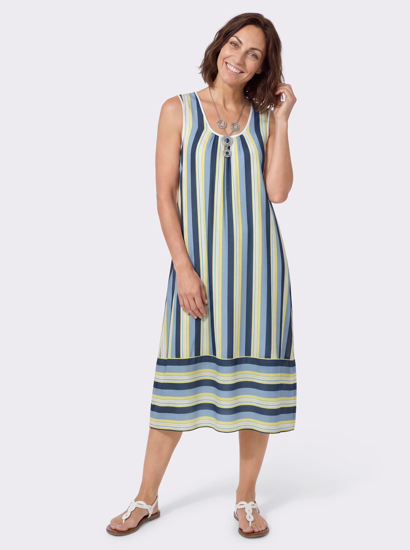 Sommerkleid im Streifenmix - dunkelblau-zitrone-gestreift