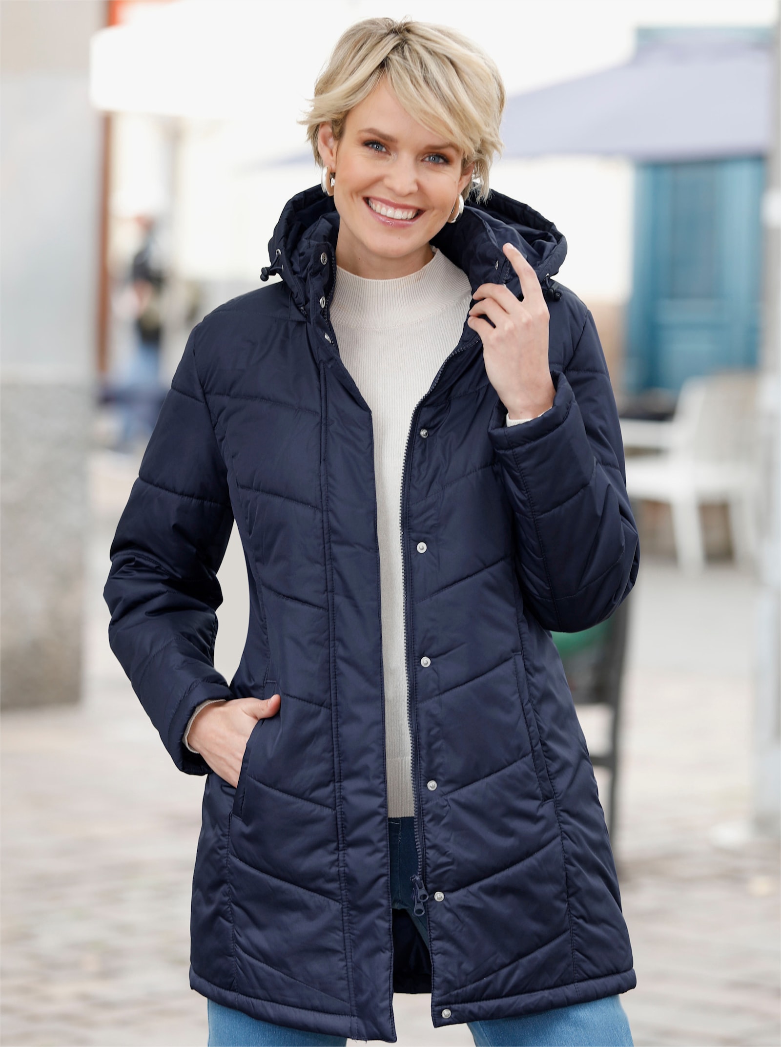 Lang jack met afneembare capuchon - marine