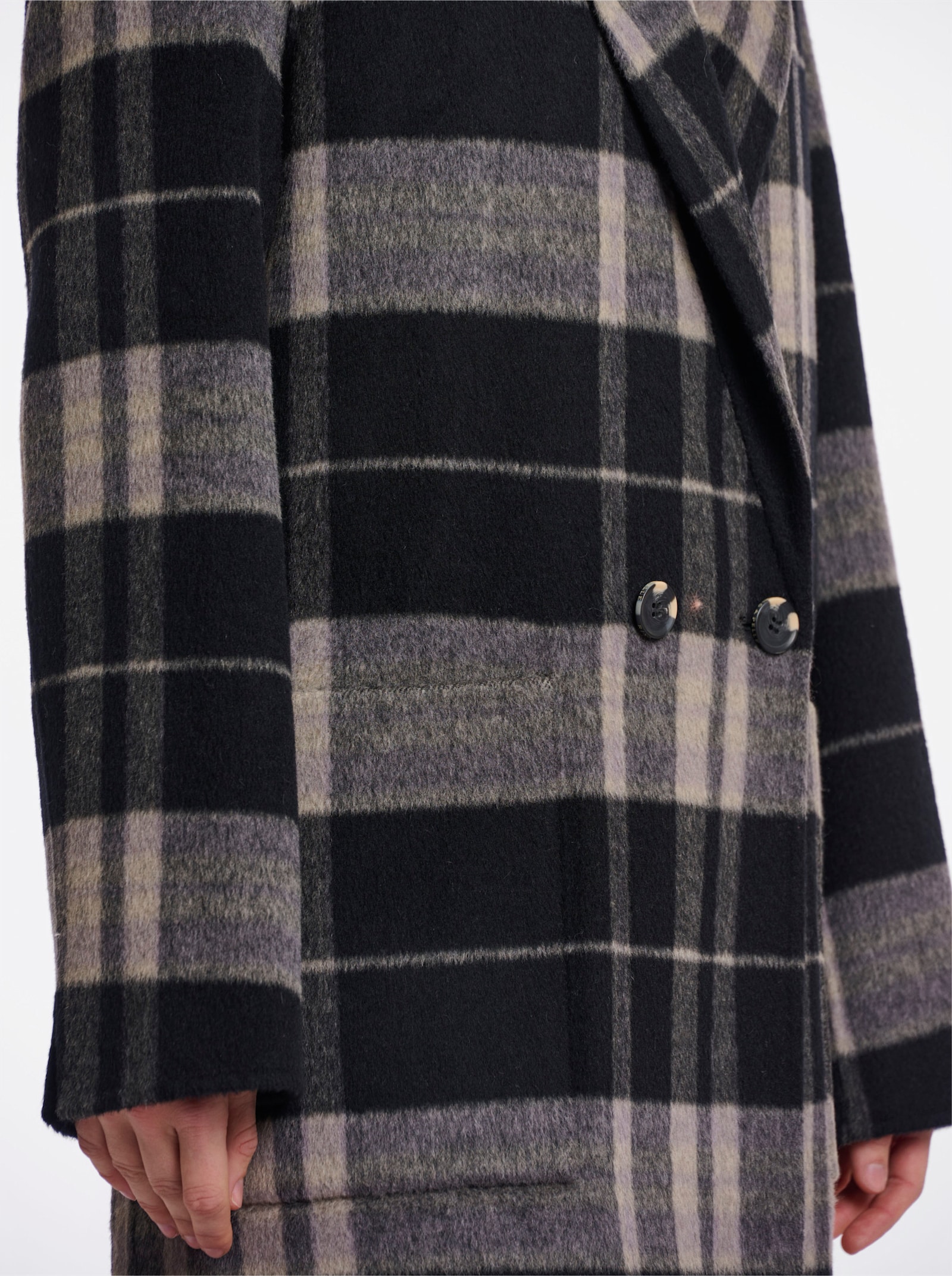 Rino & Pelle Wollmantel zum Wenden - schwarz-ecru-kariert