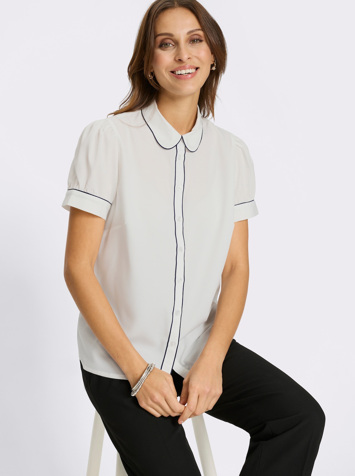 Kurzarmbluse mit Raffung - ecru