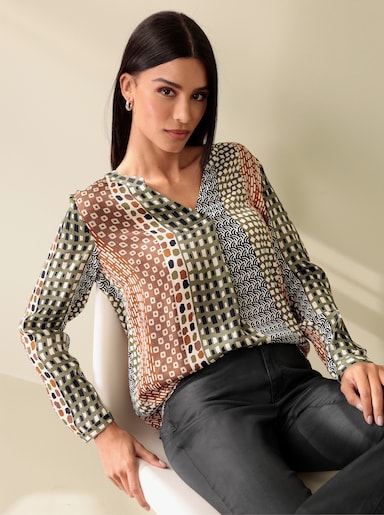 heine Schlupfbluse aus Satin - sand-khaki-bedruckt
