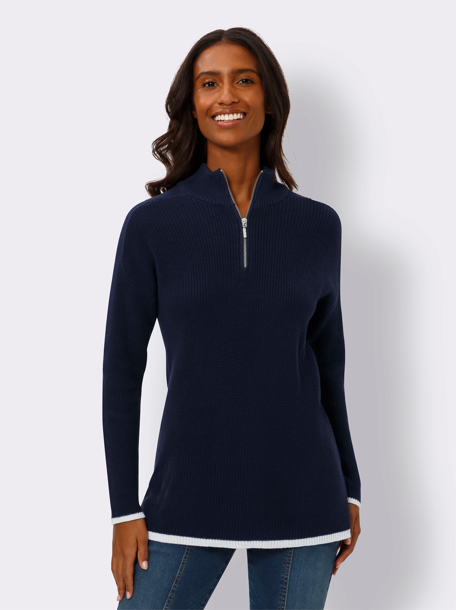 heine Troyer mit Kontrastpaspeln - marine