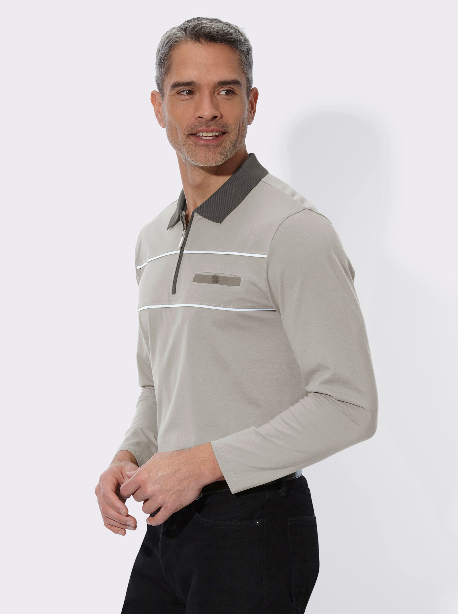 Poloshirt mit langen Ärmeln - hellgrau