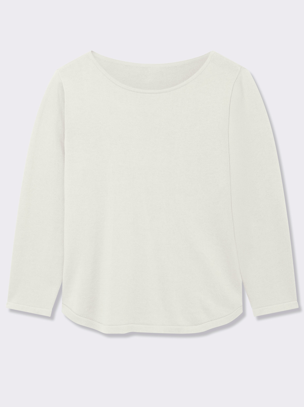 Rundhalspullover mit U-Boot-Ausschnitt - wollweiß