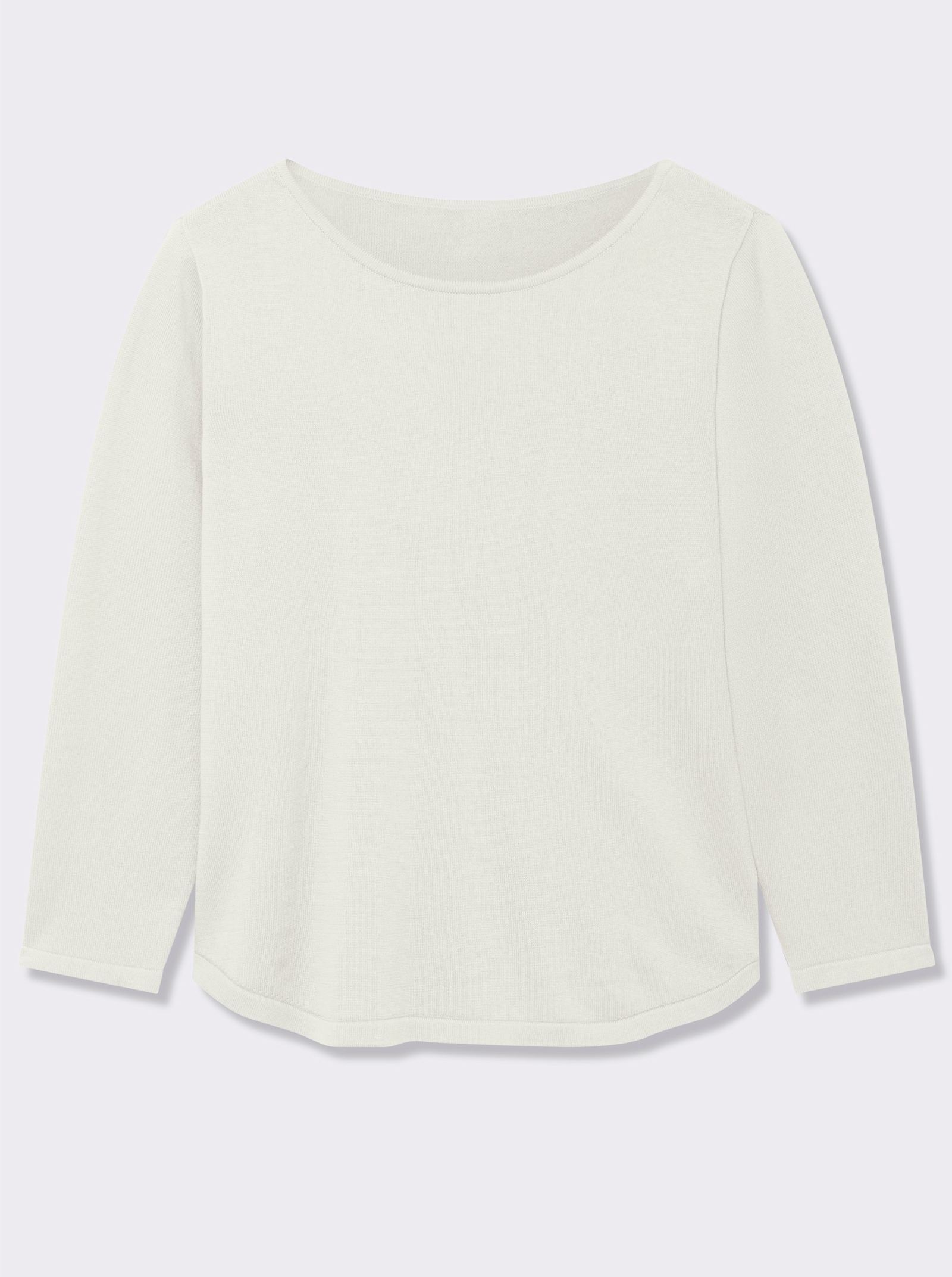 Rundhalspullover mit U-Boot-Ausschnitt - wollweiß