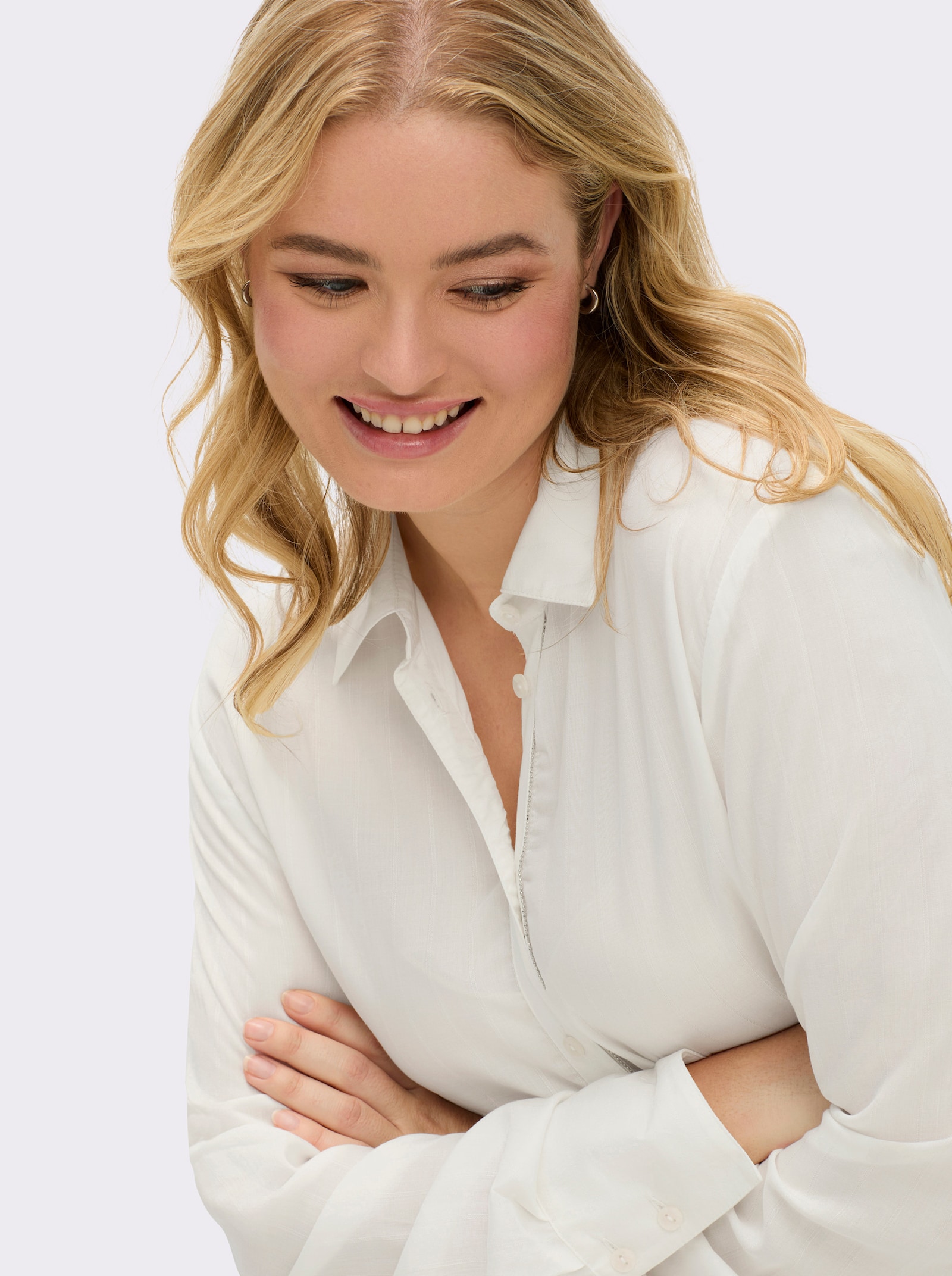 sheego Hemdbluse mit Streifen und Glanzgarn-Tape - ecru-gestreift