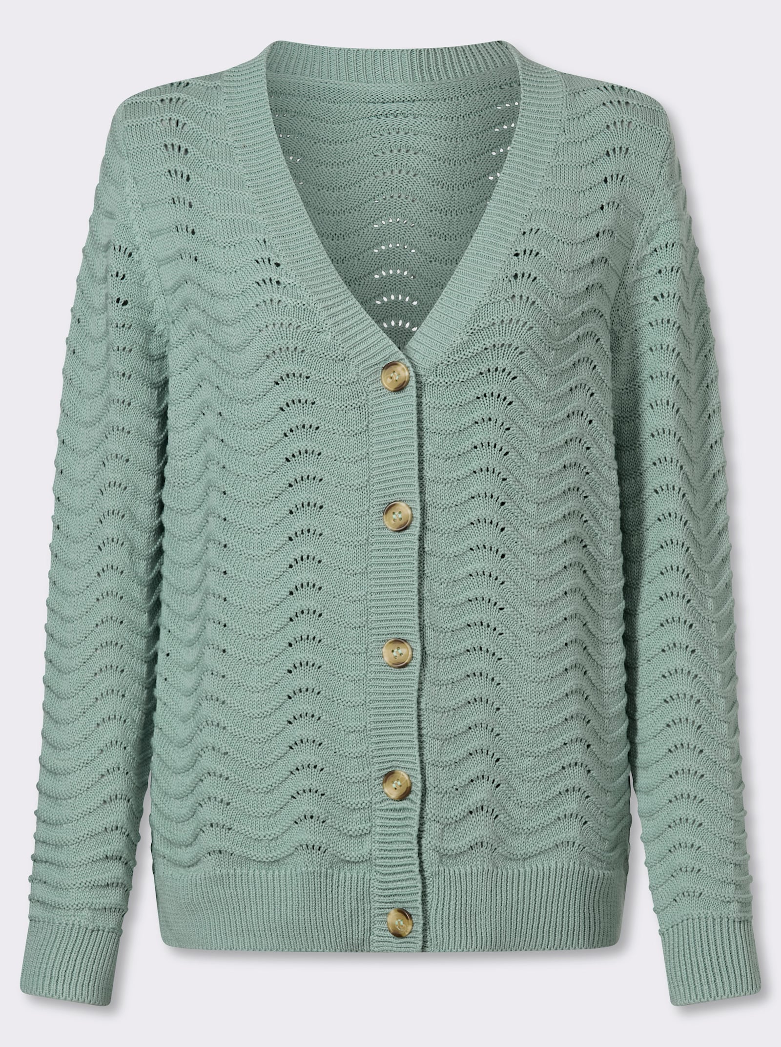 Strickjacke mit wellenförmigem Ajourmuster - kalkmint