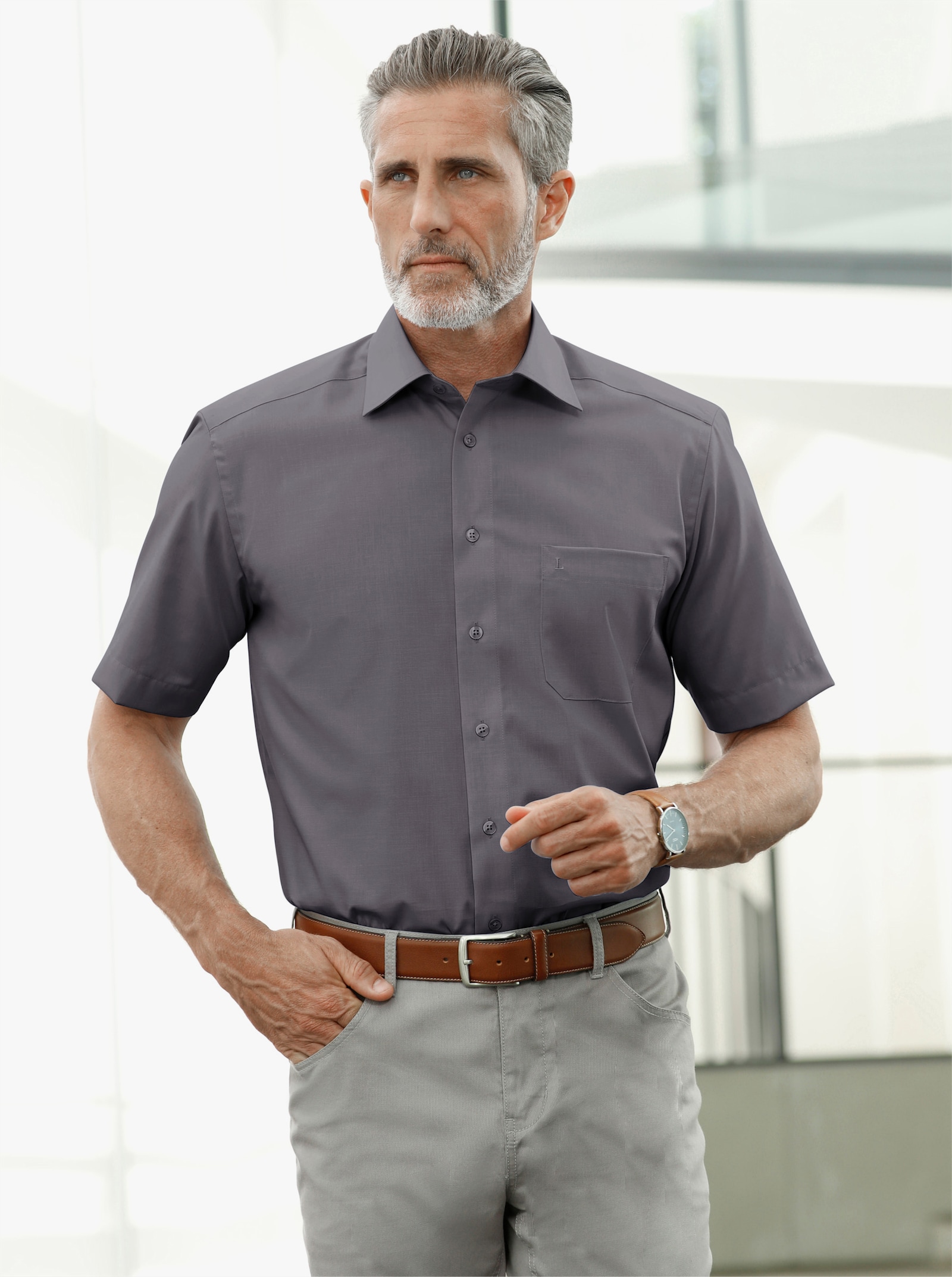 Marco Donati Långärmad skjorta i strykfritt material - antracit