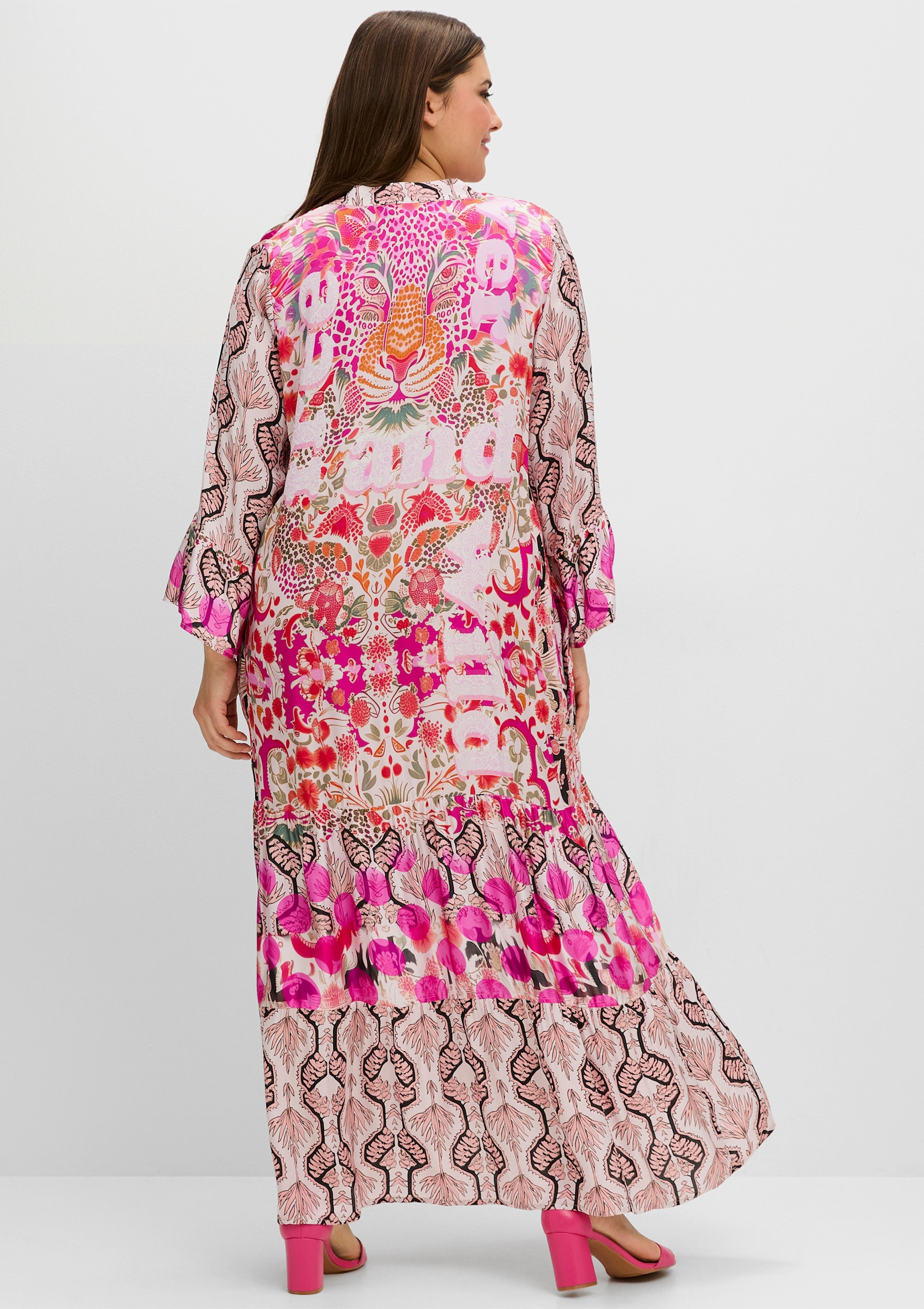 sheego loves miss goodlife Stufenkleid im Maxischnitt, mit Volants - pink gemustert